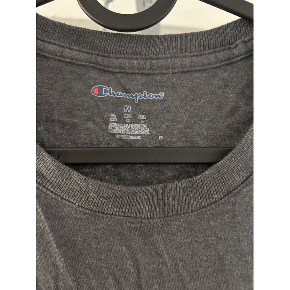 Champion Mens Script Logo T-Shirt Charcoal Heather Grey Medium Short Sleeve - Picture 4 of 7